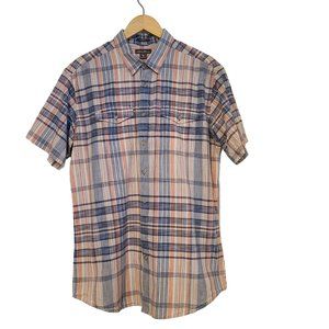 Eddie Bauer Short Sleeve Classic Fit Shirt Pond Blue Striped Plaid Size TL